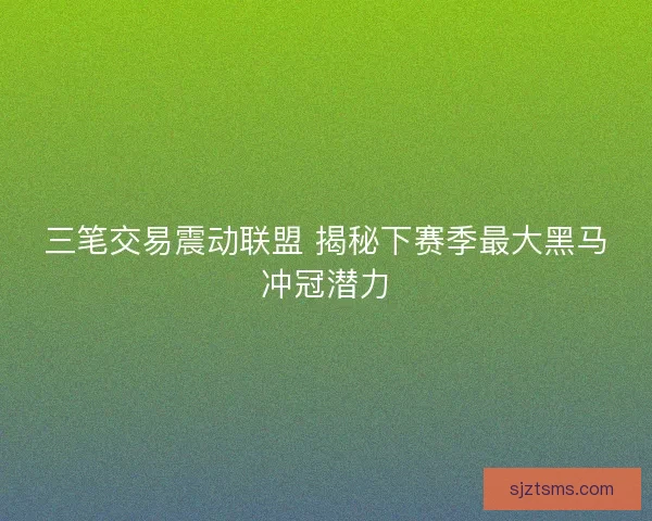 三笔交易震动联盟 揭秘下赛季最大黑马冲冠潜力