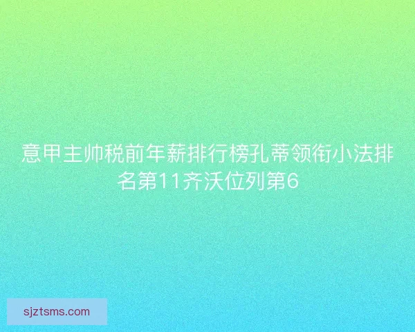 意甲主帅税前年薪排行榜孔蒂领衔小法排名第11齐沃位列第6